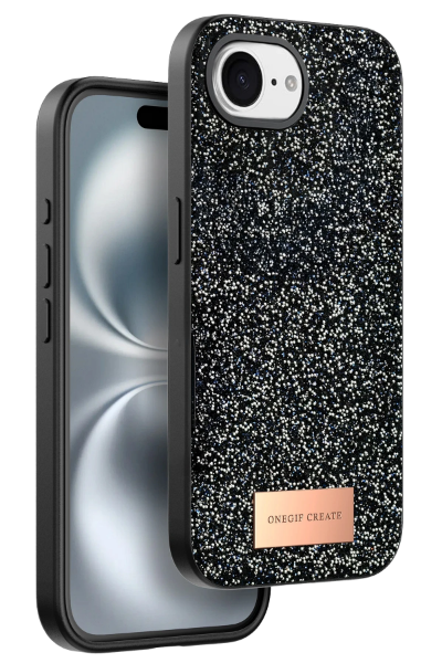Onegif Apple iPhone 16E Bright Simli Kapak - Siyah resmi