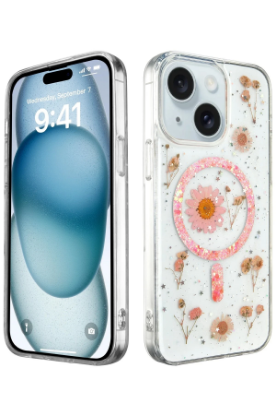 Newface iPhone 14 Kılıf Daisy Simli Magsafe Kapak - Pembe resmi