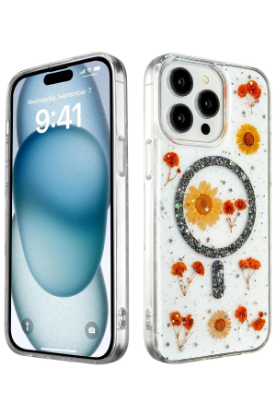 Newface iPhone 14 Pro Kılıf Daisy Simli Magsafe Kapak - Siyah resmi