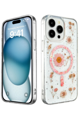 Newface iPhone 14 Pro Kılıf Daisy Simli Magsafe Kapak - Pembe resmi