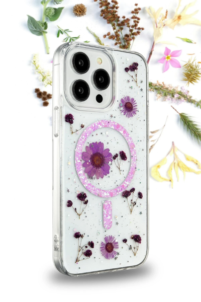 Newface iPhone 14 Pro Max Kılıf Daisy Simli Magsafe Kapak - Gümüş resmi