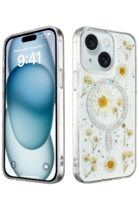 Newface iPhone 15 Kılıf Daisy Simli Magsafe Kapak - Gümüş resmi