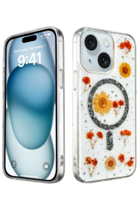 Newface iPhone 15 Plus Kılıf Daisy Simli Magsafe Kapak - Siyah resmi