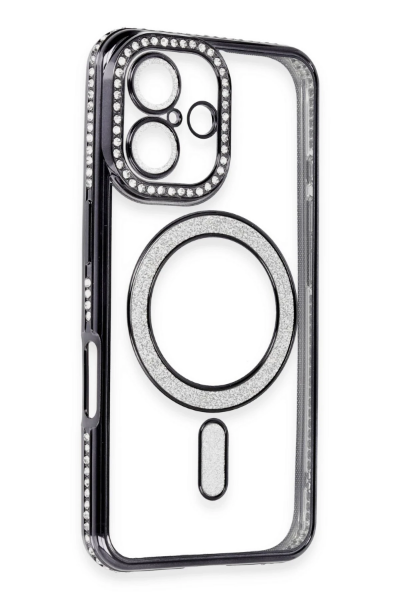 Newface iPhone 16 Kılıf Joke Simli Magneticsafe Kılıf - Siyah resmi