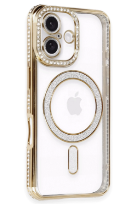 Newface iPhone 16 Kılıf Joke Simli Magneticsafe Kılıf - Gold resmi