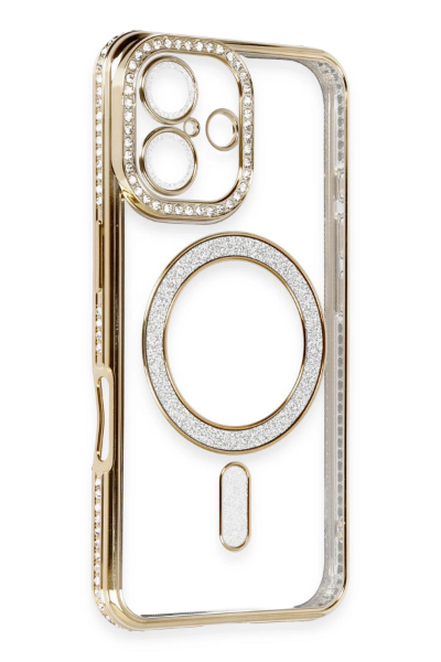 Newface iPhone 16 Kılıf Joke Simli Magneticsafe Kılıf - Gold resmi