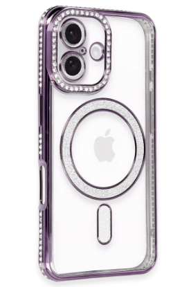 Newface iPhone 16 Kılıf Joke Simli Magneticsafe Kılıf - Derin Mor resmi