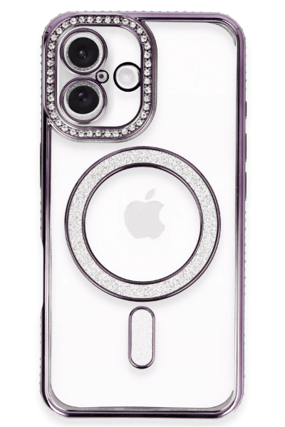 Newface iPhone 16 Kılıf Joke Simli Magneticsafe Kılıf - Derin Mor resmi