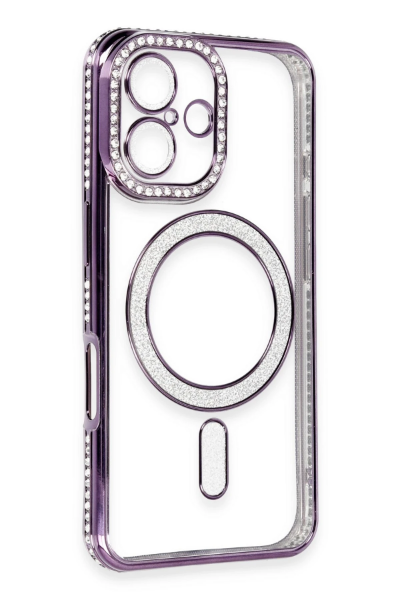 Newface iPhone 16 Kılıf Joke Simli Magneticsafe Kılıf - Derin Mor resmi