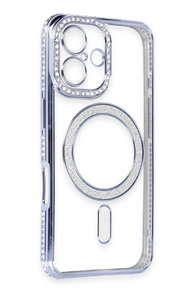 Newface iPhone 16 Kılıf Joke Simli Magneticsafe Kılıf - Mavi resmi