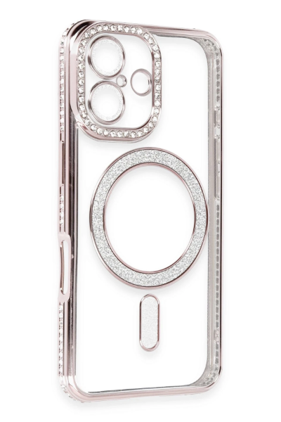 Newface iPhone 16 Kılıf Joke Simli Magneticsafe Kılıf - Pembe resmi