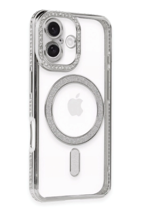 Newface iPhone 16 Kılıf Joke Simli Magneticsafe Kılıf - Gümüş resmi