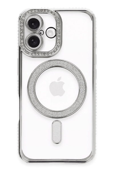 Newface iPhone 16 Kılıf Joke Simli Magneticsafe Kılıf - Gümüş resmi