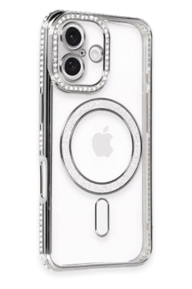 Newface iPhone 16 Kılıf Joke Simli Magneticsafe Kılıf - Gri resmi