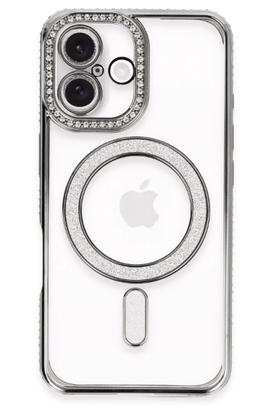 Newface iPhone 16 Kılıf Joke Simli Magneticsafe Kılıf - Gri resmi