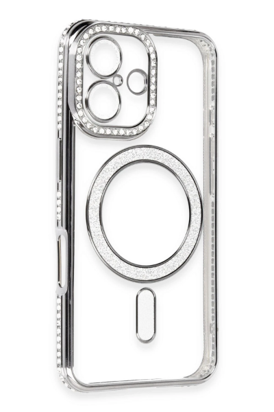 Newface iPhone 16 Kılıf Joke Simli Magneticsafe Kılıf - Gri resmi