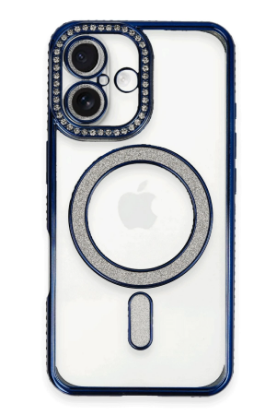 Newface iPhone 16 Kılıf Joke Simli Magneticsafe Kılıf - Lacivert resmi