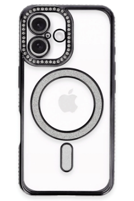 Newface iPhone 16 Plus Kılıf Joke Simli Magneticsafe Kılıf - Siyah resmi