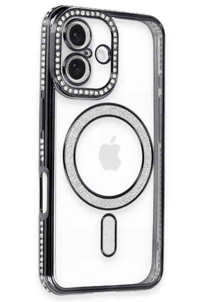 Newface iPhone 16 Plus Kılıf Joke Simli Magneticsafe Kılıf - Siyah resmi