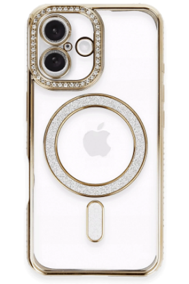 Newface iPhone 16 Plus Kılıf Joke Simli Magneticsafe Kılıf - Gold resmi