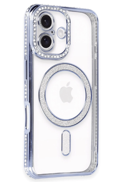 Newface iPhone 16 Plus Kılıf Joke Simli Magneticsafe Kılıf - Mavi resmi