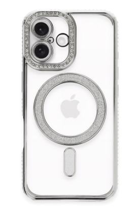 Newface iPhone 16 Plus Kılıf Joke Simli Magneticsafe Kılıf - Gümüş resmi
