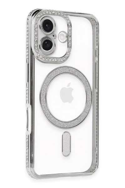 Newface iPhone 16 Plus Kılıf Joke Simli Magneticsafe Kılıf - Gümüş resmi