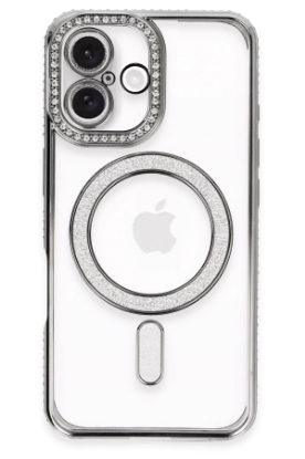 Newface iPhone 16 Plus Kılıf Joke Simli Magneticsafe Kılıf - Gri resmi