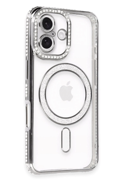Newface iPhone 16 Plus Kılıf Joke Simli Magneticsafe Kılıf - Gri resmi