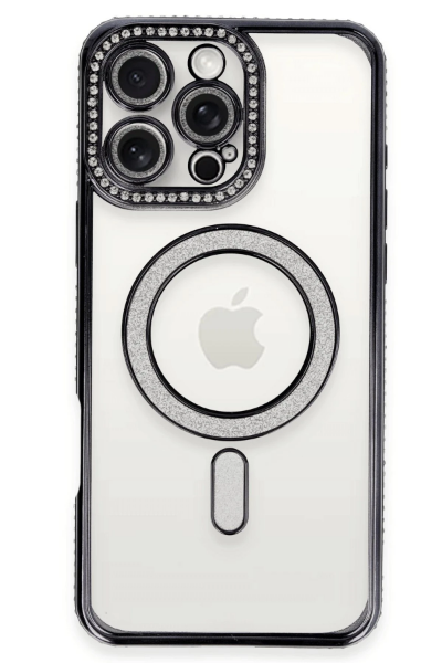 Newface iPhone 16 Pro Kılıf Joke Simli Magneticsafe Kılıf - Siyah resmi