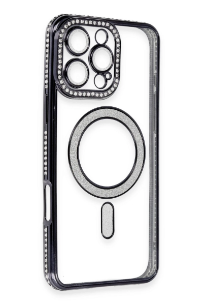 Newface iPhone 16 Pro Kılıf Joke Simli Magneticsafe Kılıf - Siyah resmi