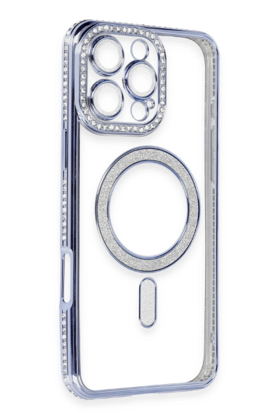 Newface iPhone 16 Pro Kılıf Joke Simli Magneticsafe Kılıf - Mavi resmi