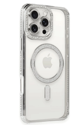 Newface iPhone 16 Pro Kılıf Joke Simli Magneticsafe Kılıf - Gümüş resmi