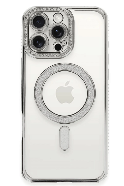 Newface iPhone 16 Pro Kılıf Joke Simli Magneticsafe Kılıf - Gümüş resmi