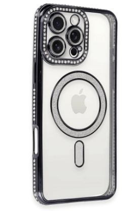 Newface iPhone 16 Pro Max Kılıf Joke Simli Magneticsafe Kılıf - Siyah resmi