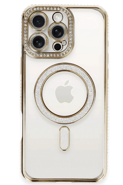 Newface iPhone 16 Pro Max Kılıf Joke Simli Magneticsafe Kılıf - Gold resmi
