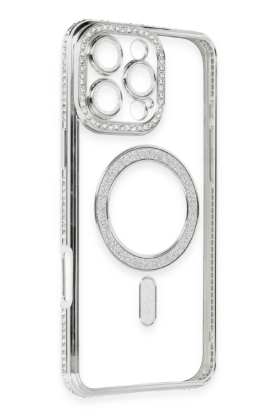 Newface iPhone 16 Pro Max Kılıf Joke Simli Magneticsafe Kılıf - Gümüş resmi