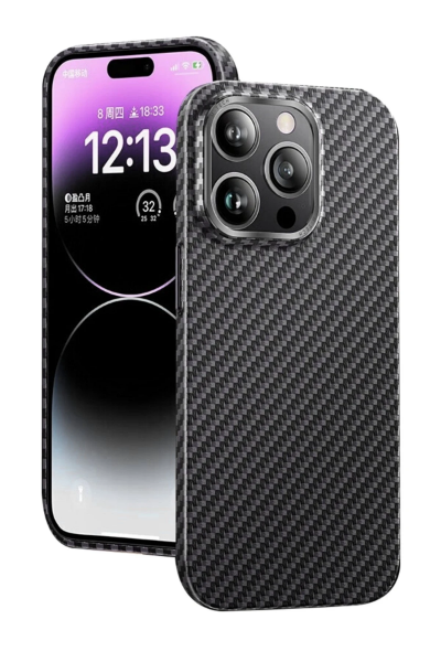 Newface iPhone 14 Pro Kılıf Metalik Karbon Kapak - Siyah resmi