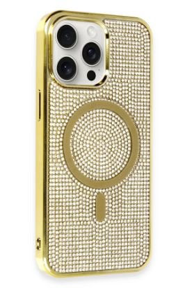 Newface iPhone 14 Pro Max Kılıf Diamond Magsafe Kapak - Gold resmi