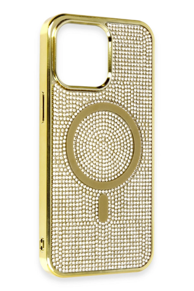 Newface iPhone 14 Pro Max Kılıf Diamond Magsafe Kapak - Gold resmi