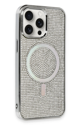 Newface iPhone 15 Pro Kılıf Diamond Magsafe Kapak - Gümüş resmi