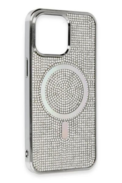 Newface iPhone 15 Pro Kılıf Diamond Magsafe Kapak - Gümüş resmi