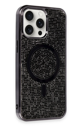 Newface iPhone 15 Pro Max Kılıf Diamond Magsafe Kapak - Siyah resmi