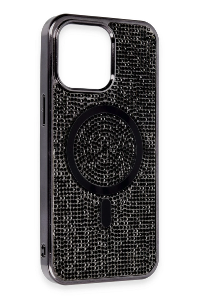 Newface iPhone 15 Pro Max Kılıf Diamond Magsafe Kapak - Siyah resmi