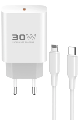 Konfulon C87C 30W Type-C Çıkışlı Ekstra DL50 1M Type-C to Lightning Kablolu PD Şarj Cihazı - Beyaz resmi
