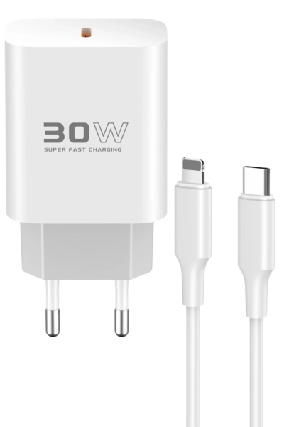 Konfulon C87C 30W Type-C Çıkışlı Ekstra DL50 1M Type-C to Lightning Kablolu PD Şarj Cihazı - Beyaz resmi