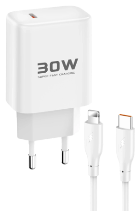 Joko JK89 30W Type-C Çıkışlı Ekstra DC66 1M Type-C to Lightning Kablolu PD Şarj Cihazı - Beyaz resmi
