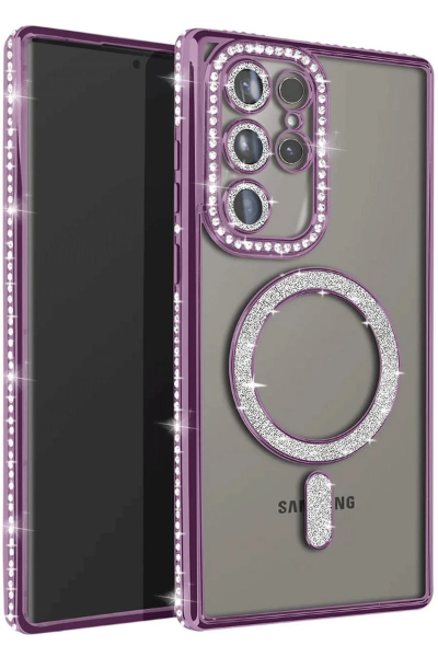 Newface Samsung Galaxy S25 Ultra Kılıf Joke Simli Magneticsafe Kılıf - Derin Mor resmi
