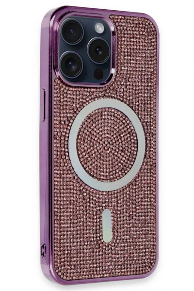 Newface iPhone 15 Pro Kılıf Diamond Magsafe Kapak - Derin Mor resmi