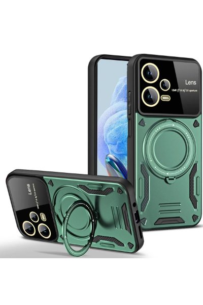 Newface Xiaomi Redmi Note 12 Pro 5G Kılıf Joy Lens Standlı Kapak - Koyu Yeşil resmi